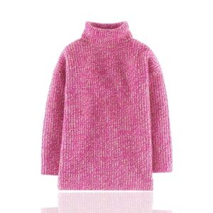 Boden ‘Relaxed Toasty Roll Neck Sweater’ in Hot Pink & White Marled Wool-Blend S